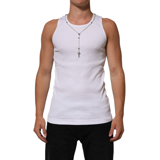 Dolce & Gabbana White Cotton Chain Necklace Tank Top T-shirt