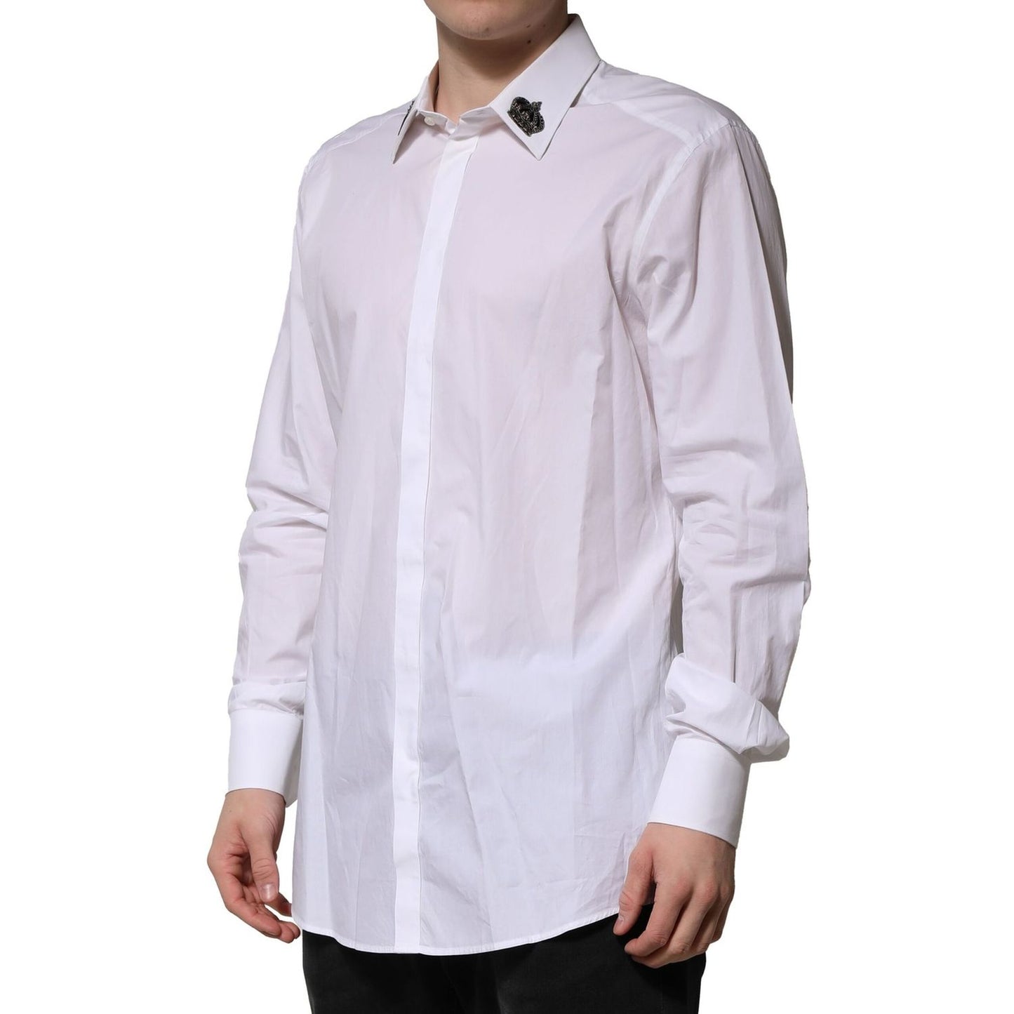 Dolce & Gabbana White Cotton Crown Collar GOLD Formal Shirt