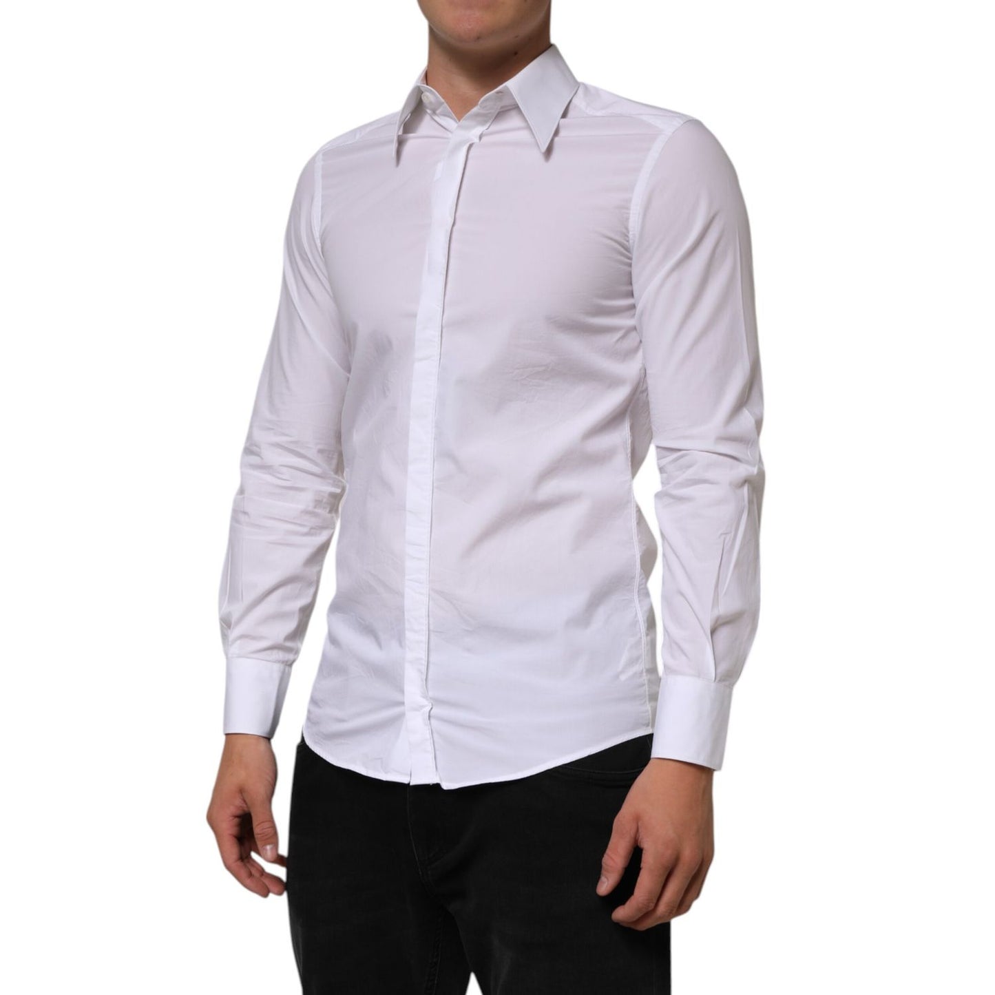 Dolce & Gabbana White Cotton MARTINI Long Sleeve Dress Shirt