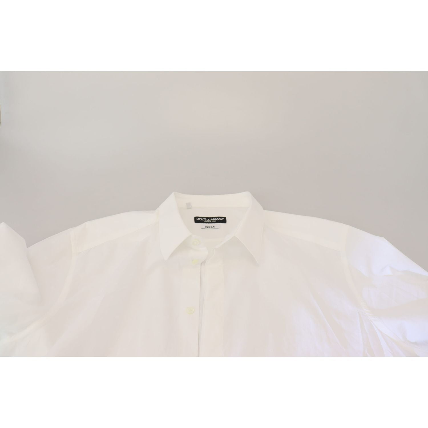 Dolce & Gabbana White Cotton Slim Fit Formal Dress GOLD Shirt