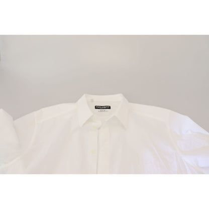 Alt Tag: Dolce & Gabbana White Cotton Slim Fit Formal Dress GOLD Shirt with classic neck and logo