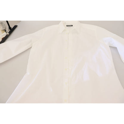 Dolce & Gabbana White Cotton Slim Fit Formal Dress GOLD Shirt, classic neck, long sleeves, button-down, Italian made