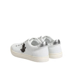 Dolce & Gabbana White Crown Bee Leather Low Top Sneakers Shoes showcasing brand logo and intricate bee design on white leather.