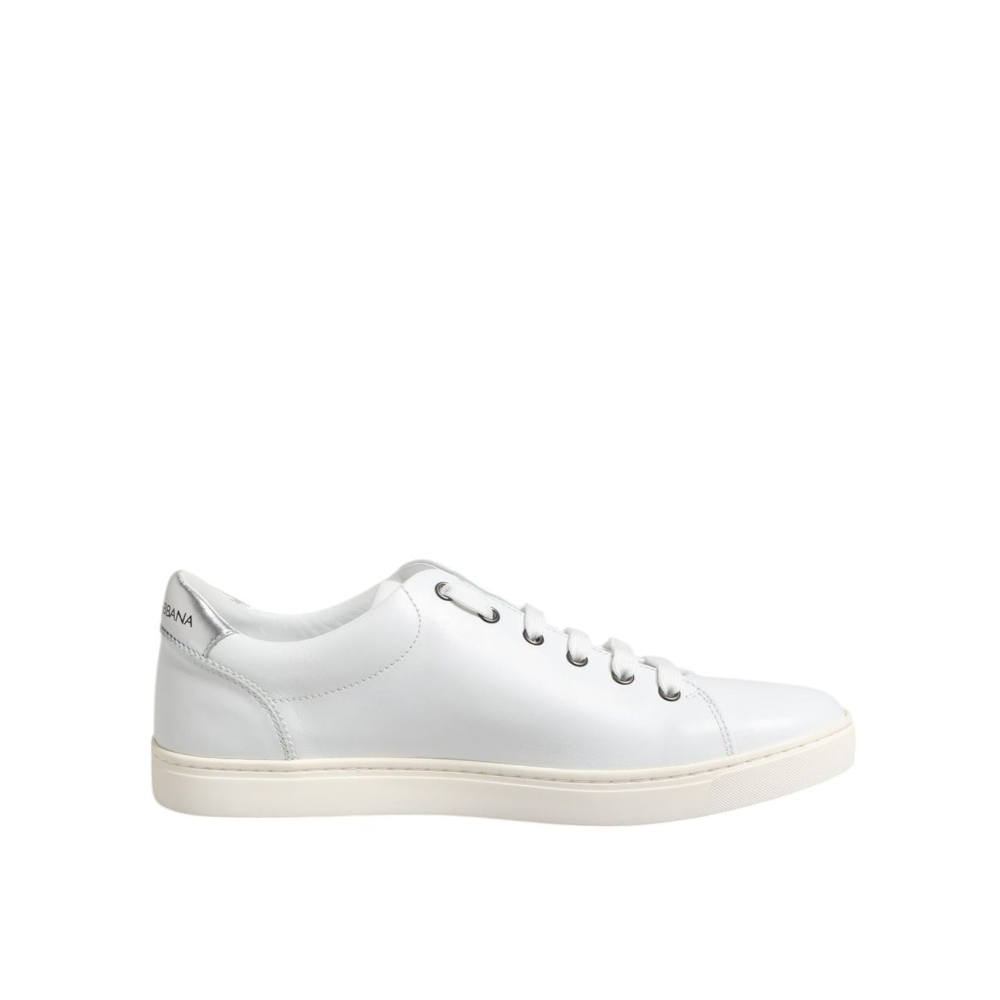 Dolce & Gabbana White Crown Bee Leather Low Top Sneakers Shoes, crafted in Italy with calf leather and rubber sole, side view.
