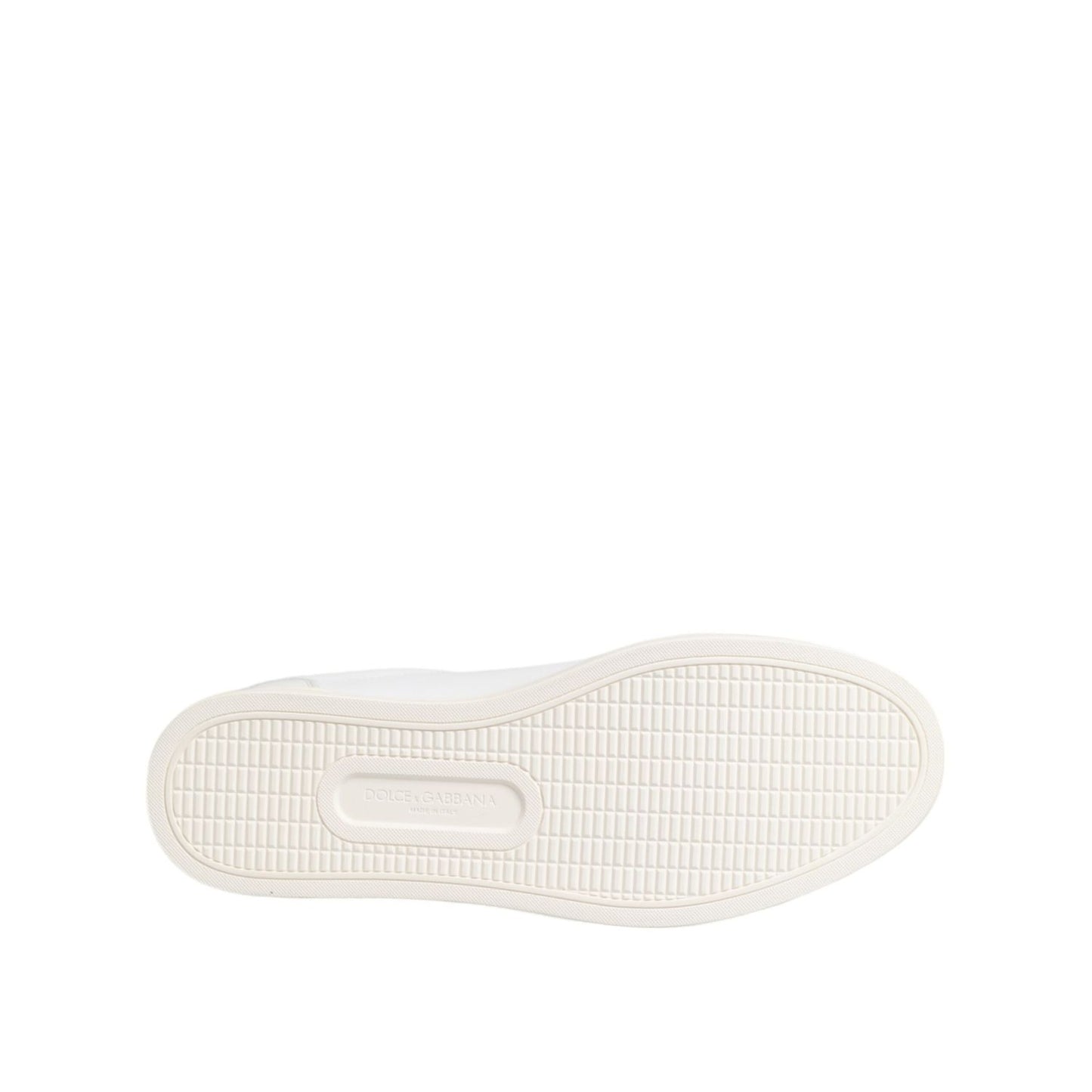 Sole view of Dolce & Gabbana White Crown Bee Leather Low Top Sneakers Shoes in rubber, showcasing craftsmanship and branding details.