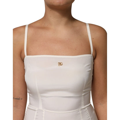 Dolce & Gabbana White Full Slip DG Logo Silk Dress Sleepwear