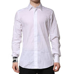 Dolce & Gabbana White GOLD Cotton Men Dress Formal Shirt with classic neck and button closure, slim fit, long sleeves.