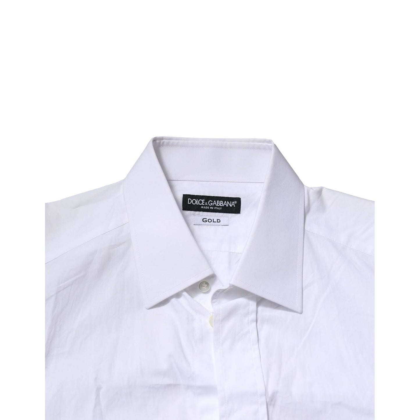 Dolce & Gabbana White GOLD Cotton Men Dress Formal Shirt, featuring classic neck, button closure, slim fit, made in Italy