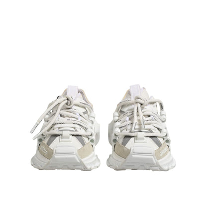Dolce & Gabbana White Gray Low Top Space Sneakers Shoes with lace-up closure, rubber sole, and logo details on white background.