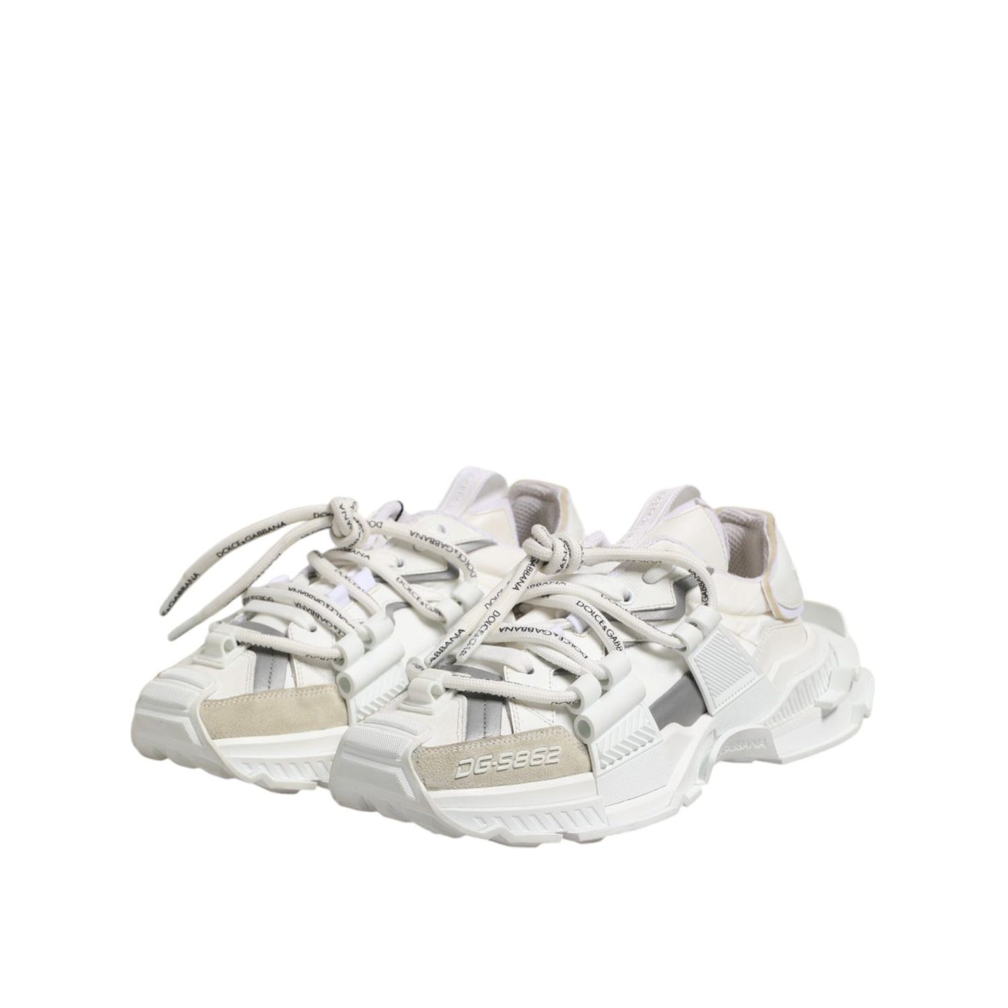 Dolce & Gabbana White Gray Low Top Space Sneakers Shoes with logo details and rubber sole.