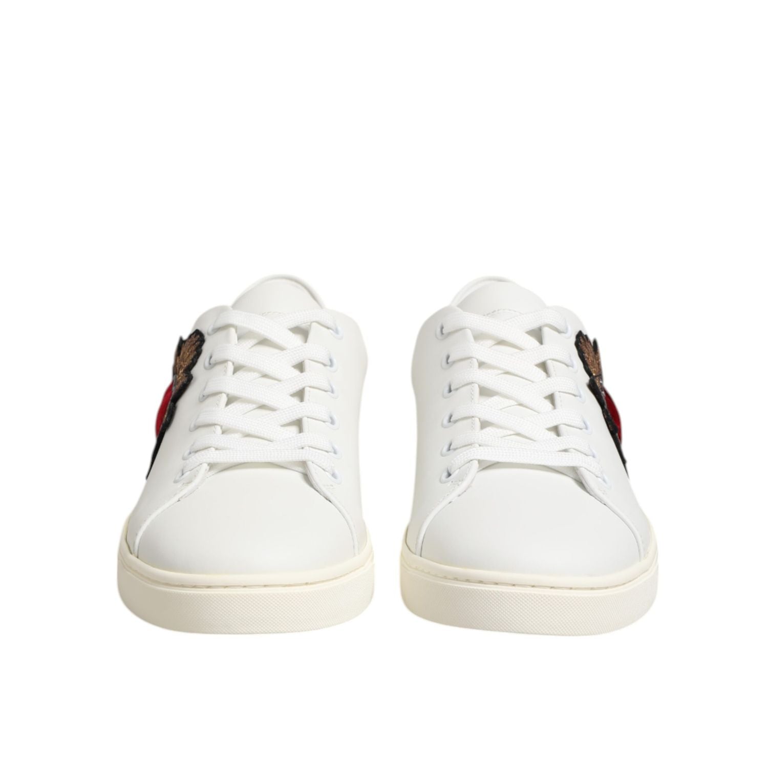 Dolce & Gabbana White Leather Sacre Heart Patch Sneakers  Shoes