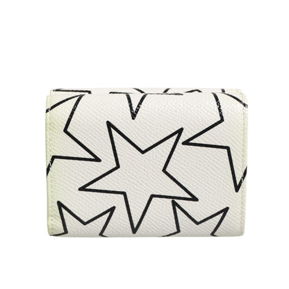 Dolce & Gabbana White Leather Trifold DG Star Print Card Holder Wallet