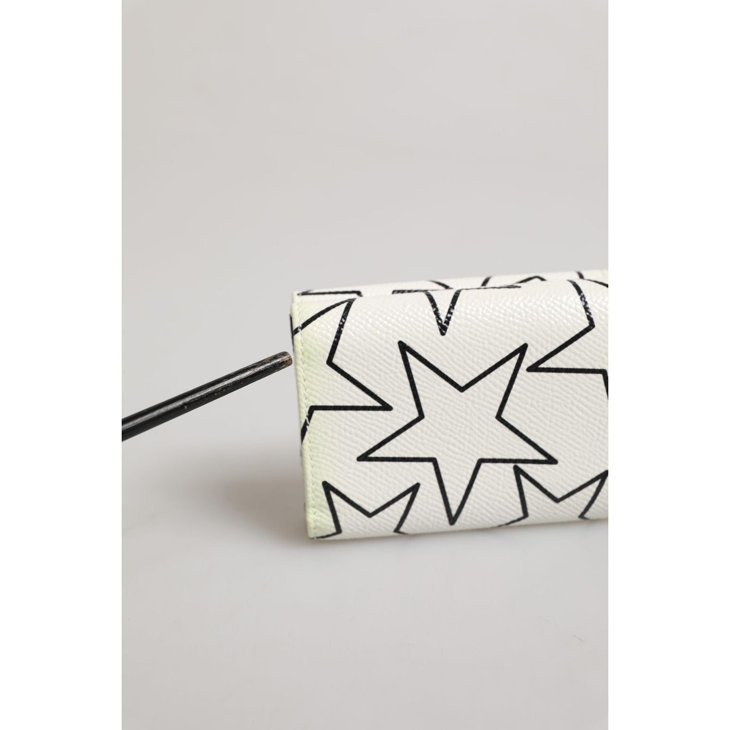 Dolce & Gabbana White Leather Trifold DG Star Print Card Holder Wallet