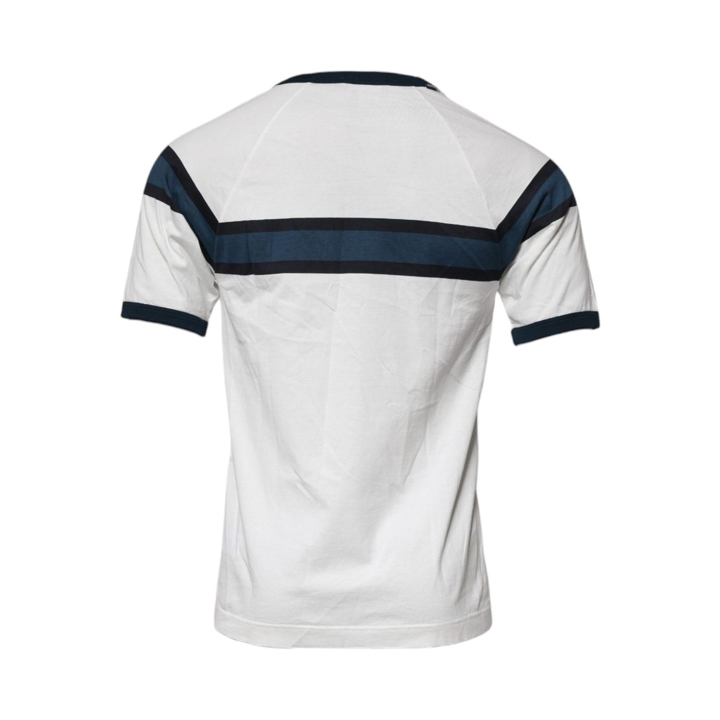 Dolce & Gabbana White Logo Print Cotton Men Crew Neck T-shirt back view showing design details.