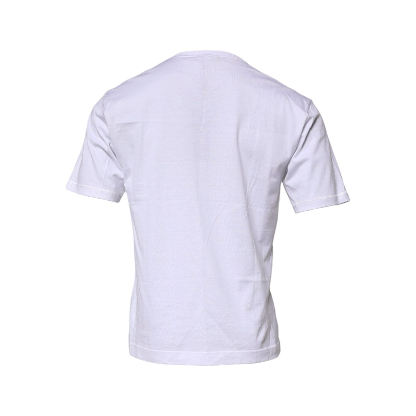 Back view of Dolce & Gabbana White Logo Tape Cotton Crew Neck T-shirt, short sleeve, regular fit, made from 100% cotton.