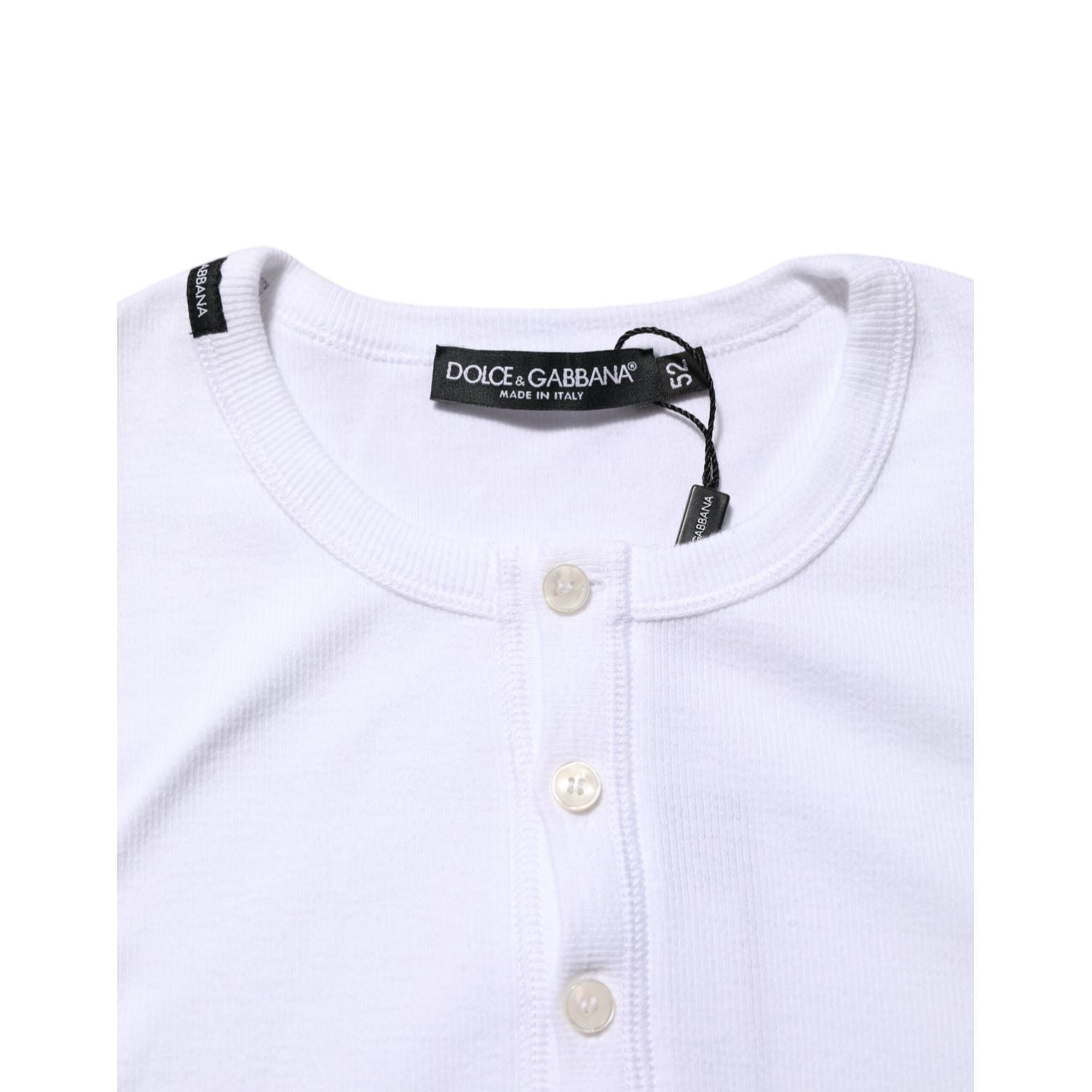 Dolce & Gabbana White Long Sleeves Button Closure T-shirt