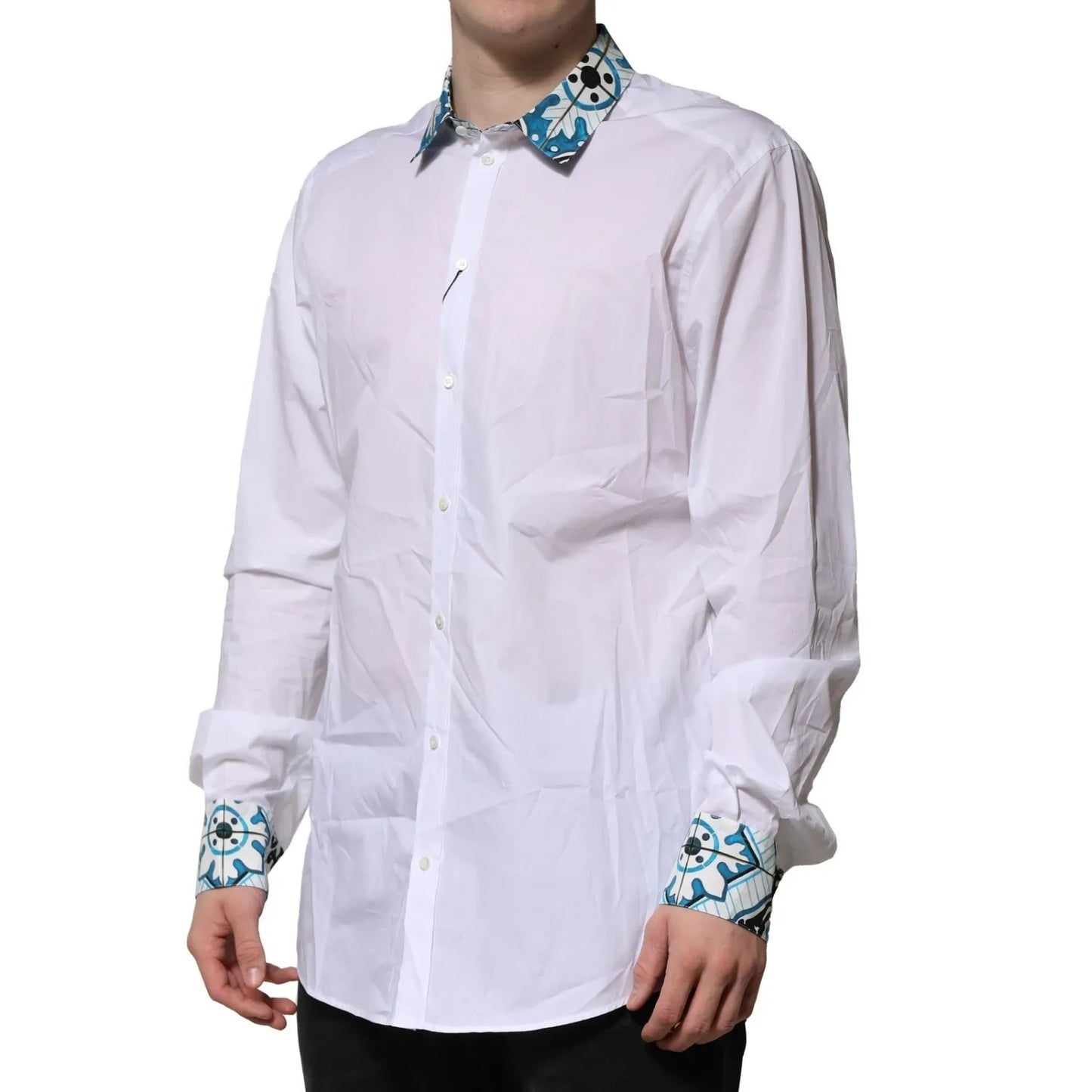 Dolce & Gabbana White Majolica Detailing GOLD Dress Shirt