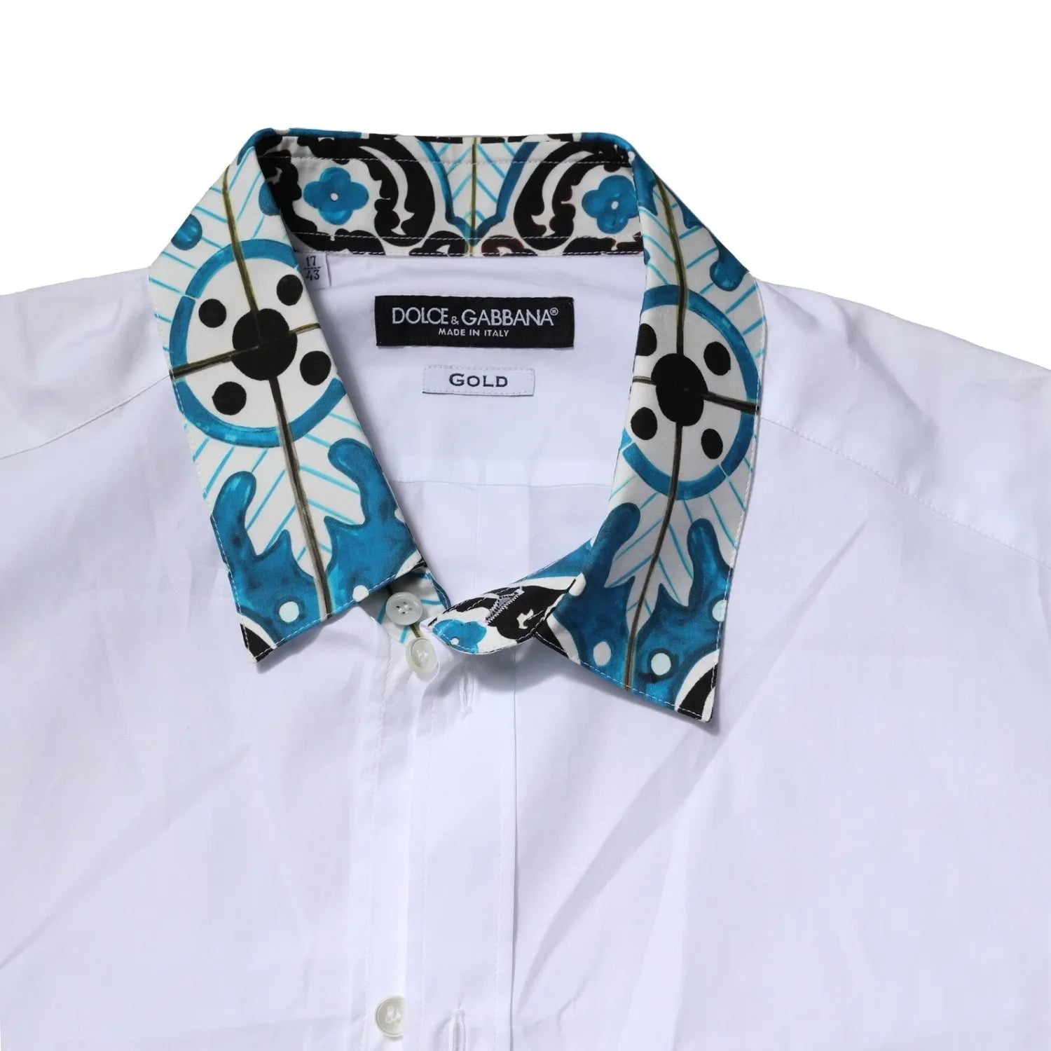Dolce & Gabbana White Majolica Detailing GOLD Dress Shirt