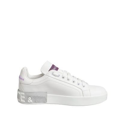 Dolce & Gabbana White Purple Leather Low Top Sneakers Shoes
