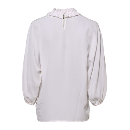 Dolce & Gabbana White Ruffled Neckline Blouse Pullover Top