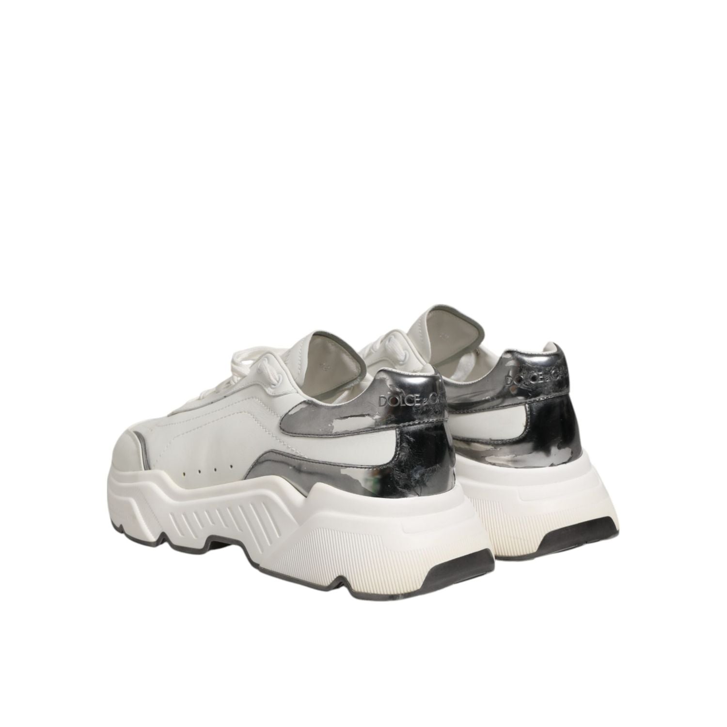 Dolce & Gabbana White Silver DAYMASTER Leather Men Sneakers Shoes