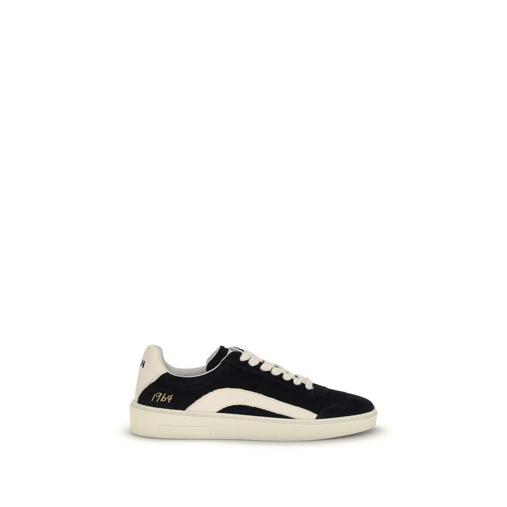 Dsquared² Black Calf Leather Bos Taurus Low Top Sneakers - sporty suede design with lace-up closure and flat sole for comfort.