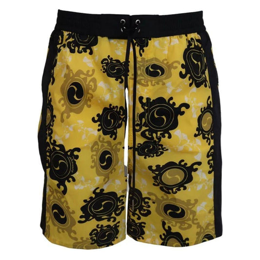 Dsquared² Yellow Black Printed Nylon Beachwear Shorts Swimwear BIK1664-48