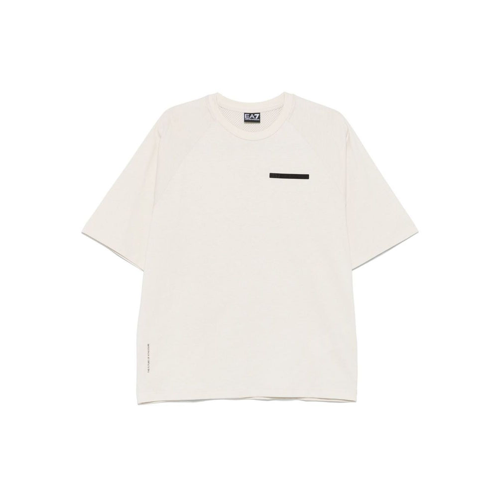 EA7 T-shirts and Polos Beige with ecru mesh panelling short sleeves and logo, cotton crew neck design, true to size fit.