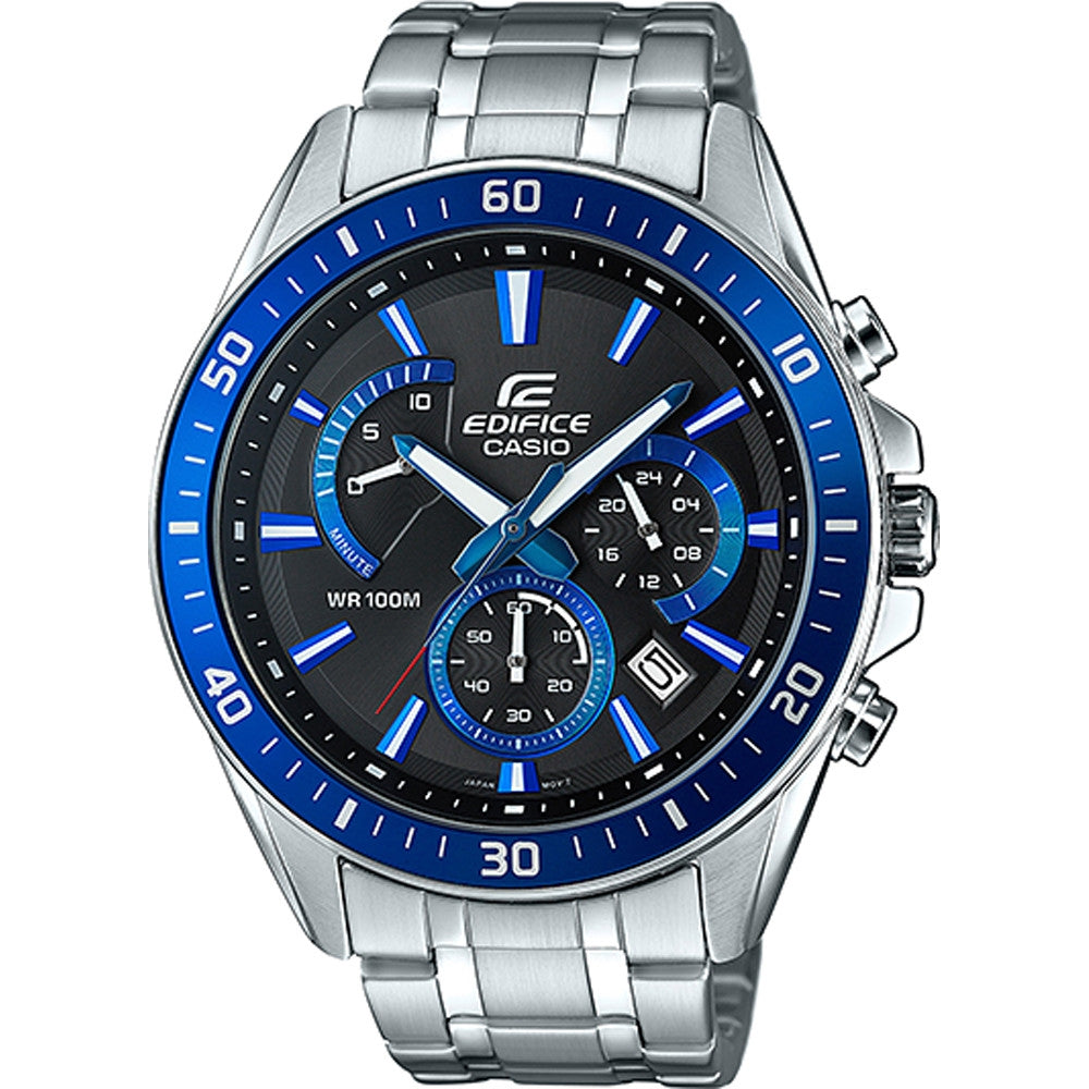 CASIO EDIFICE Mod. RETROGRADE CHRONOGRAPH XL - BLUE RACING wristwatch with stainless steel bracelet and blue accents