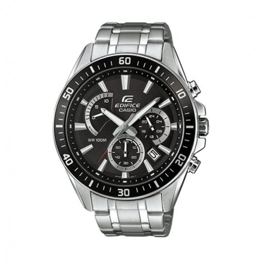 CASIO EDIFICE Mod. RETROGRADE CHRONOGRAPH XL - BLACK, stainless steel, 10 ATM water resistant, quartz movement men's wristwatch.