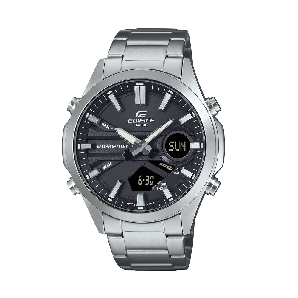 CASIO EDIFICE Mod. CLASSIC ANA-DIGIT - 10 YEAR BATTERY wristwatch featuring stainless steel case and multifunction quartz movement.