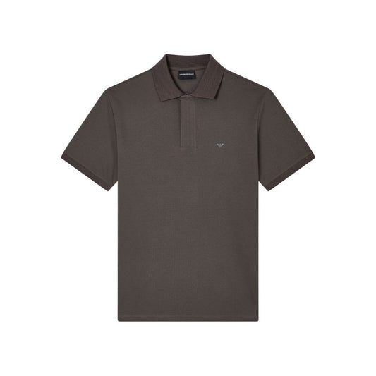 EMPORIO ARMANI CAPSULE T-shirts and Polos Grey dark brown polo with ribbed collar and logo applique