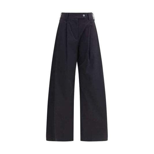 Ella Black Cotton Casual Pants with wide leg, front pleats, and side welt pockets, featuring a regular fit for AW25 season.