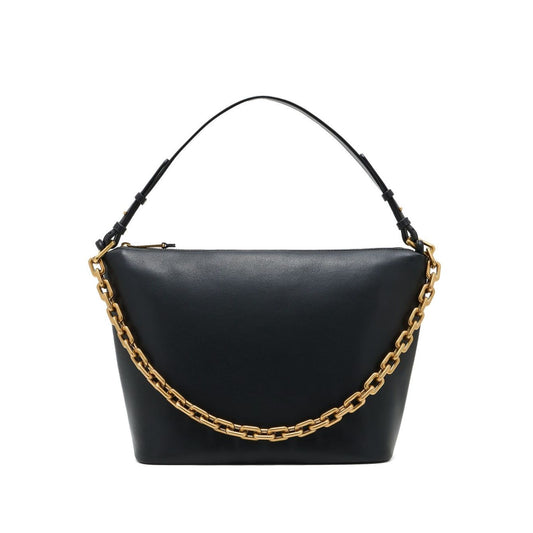 Emporio Armani Medium leather hobo bag with chain, black leather with gold-tone chain and zip fastening, dimensions 25x30x15 cm.