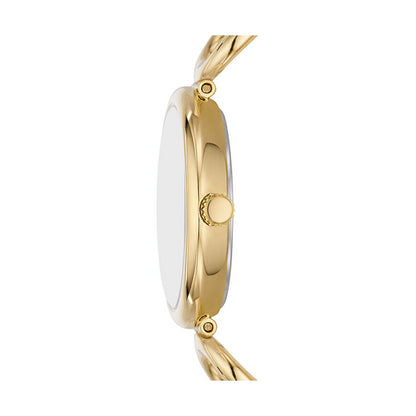 Side view of FOSSIL Mod. ES5272 ladies wristwatch with gold stainless steel case and mineral dial, showcasing its elegant quartz movement design.