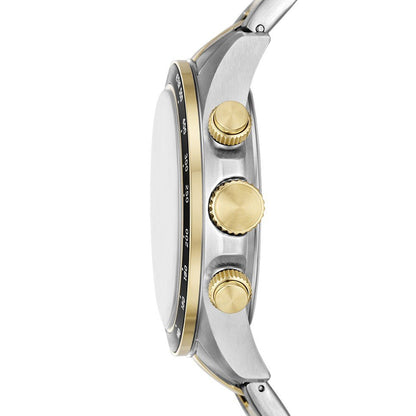 Side view of FOSSIL WATCHES Mod. FS6126 showcasing gold and silver accents on the watch case and crown design.
