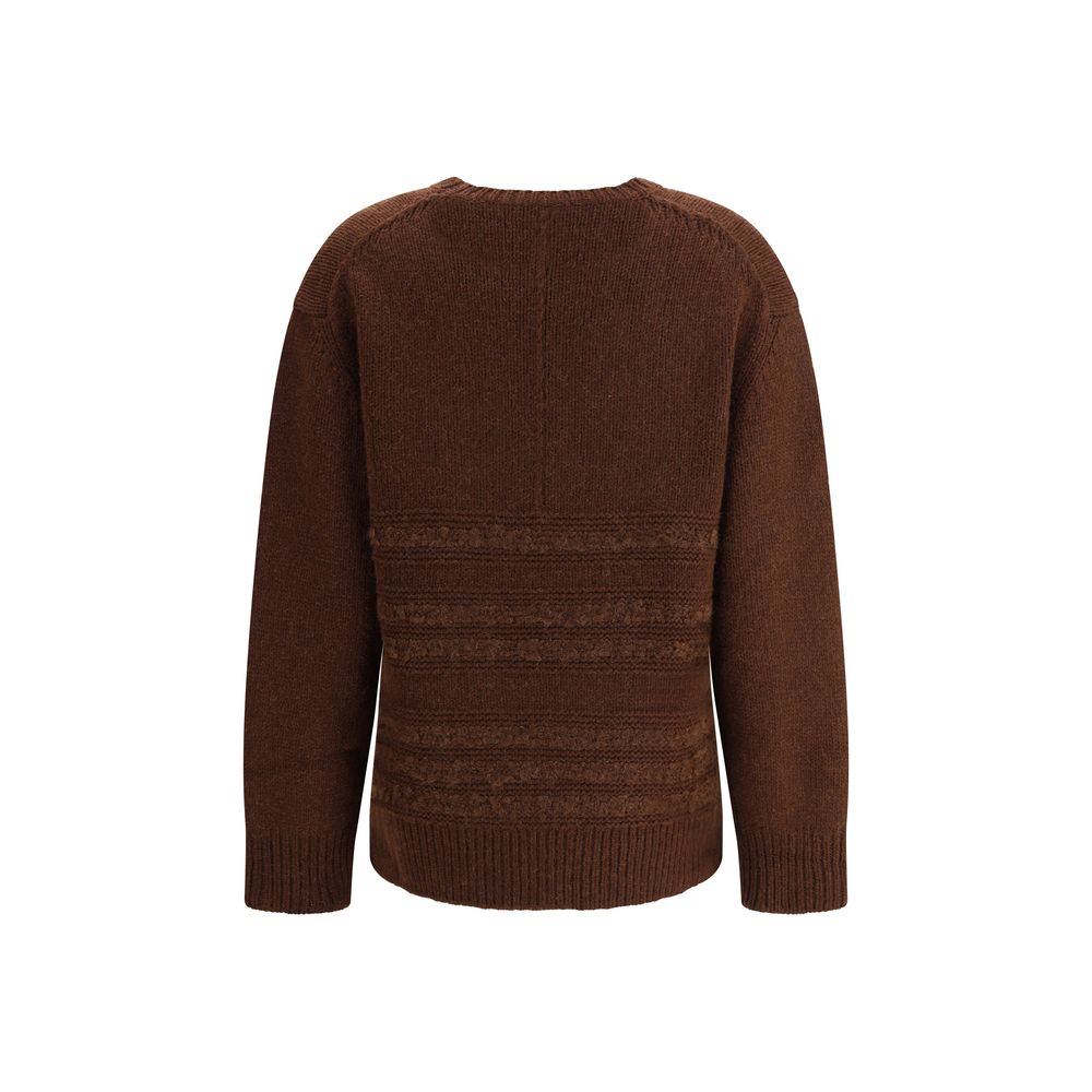Fabiana Filippi Brown Camel Hair Sweatshirt showcasing back view with striped bouclé yarn details and ribbed knit hem.