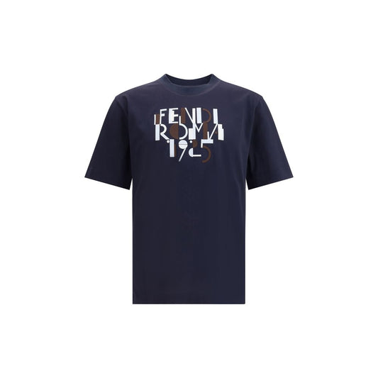 Fendi Blue Cotton T-Shirt with bandana pocket and monogram patch, AW25 collection, regular fit, distinctive design.