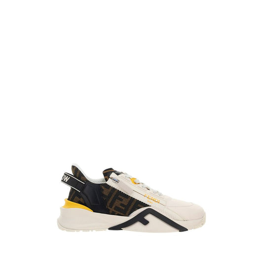 Fendi White Calf Leather Bos Taurus Athletic Sneakers with sporty design and structured sole for grip.