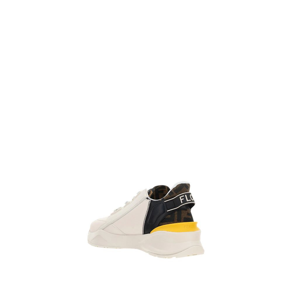 Fendi White Calf Leather Bos Taurus Athletic Sneakers with modern design and tone-on-tone logo on heel