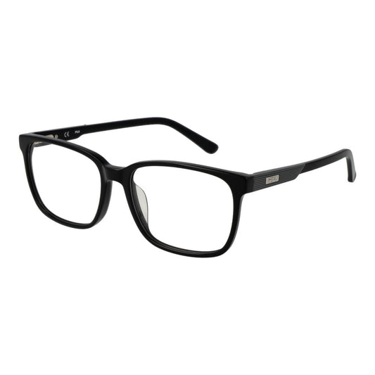 Fila Black Cellulose Acetate Glasses (Frames) in full-rim rectangular style with black acetate frame, demo lenses, and spring hinge.