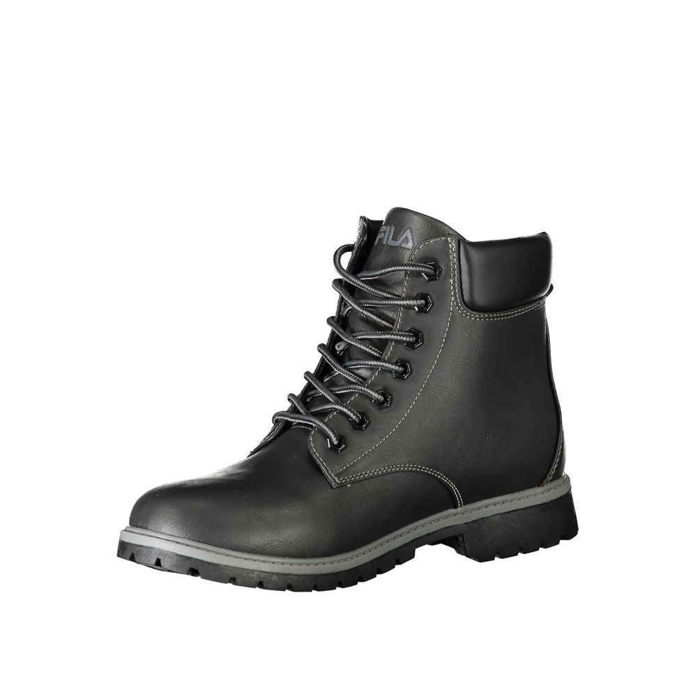 Fila Black Polyester Men Boot with embroidery logo and bold contrast, perfect for fashion-forward style and comfort.
