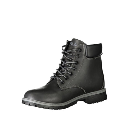 Fila Black Polyester Men Boot with embroidery logo and bold contrast, perfect for fashion-forward style and comfort.
