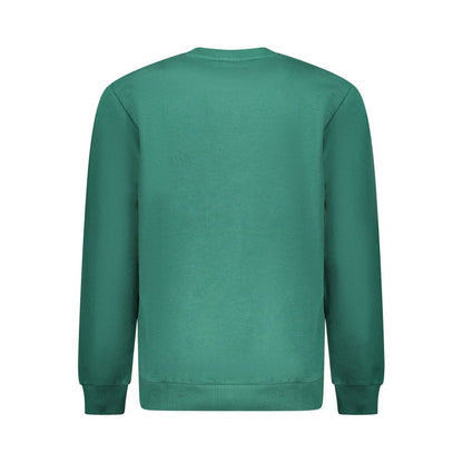 Back view of Fila Green Cotton Men Sweater, showcasing its bold green color and classic crew neck design.