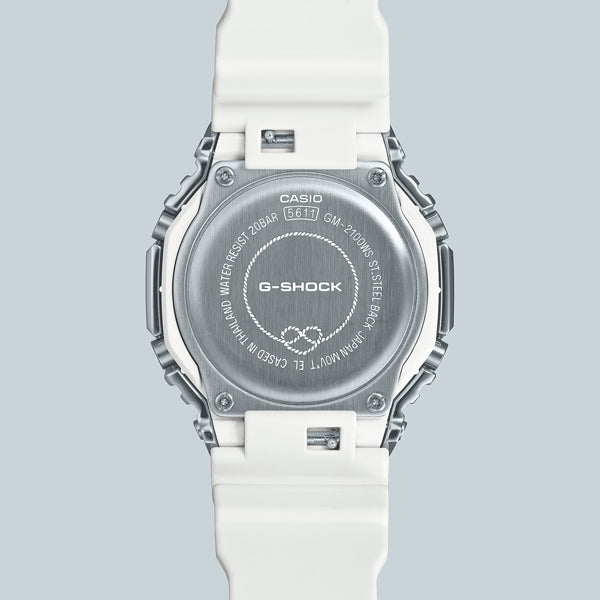 Back view of CASIO G-SHOCK Mod. OAK METAL COVERED - PRECIOUS HEART SERIE ***SPECIAL PRICE** watch with white resin strap.