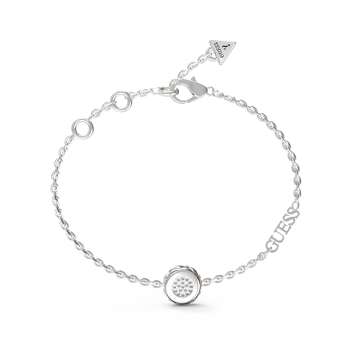 GUESS JEWELS JEWELRY Mod. JUBB04594JWRHS silver bracelet with charm and logo.