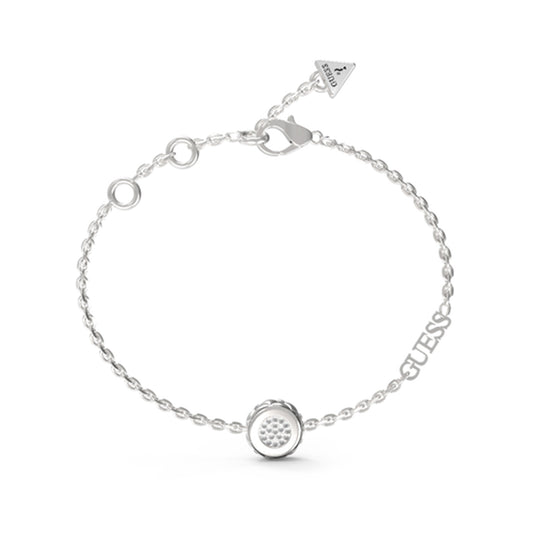 GUESS JEWELS JEWELRY Mod. JUBB04594JWRHS silver bracelet with charm and logo.
