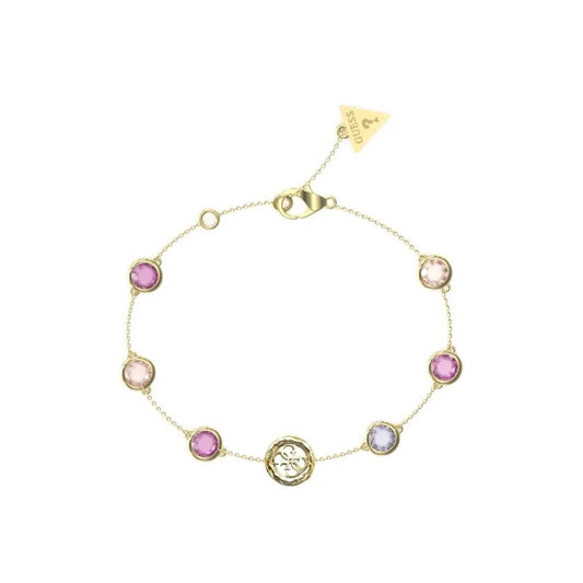 GUESS JEWELS JEWELRY Mod. JUBB05099JWYGFCS featuring a delicate gold bracelet with pink and purple gemstones