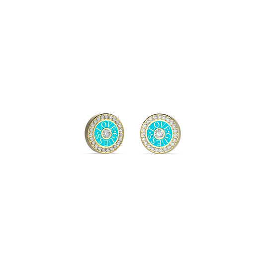 GUESS JEWELS JEWELRY Mod. JUBE04081JWYGTQT-U round turquoise and gold toned earrings
