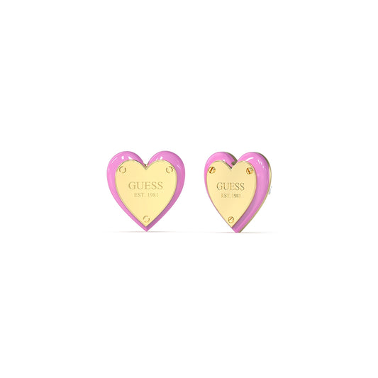 Heart-shaped earrings by GUESS JEWELS JEWELRY Mod. JUBE04207JWYGPKT-U featuring a gold and pink design.